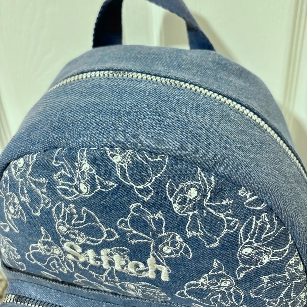 Disneys : Stitch Blue Denim Embroidered Backpack | NWT ✨ - Picture 6 of 12